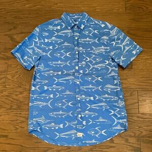 Vineyard Vines Blue Short-Sleeve Fish Print Button-Down Shirt